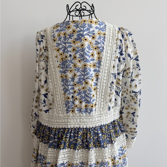 Anthropologie Blue and Cream Floral Dress - Picture 5 of 7